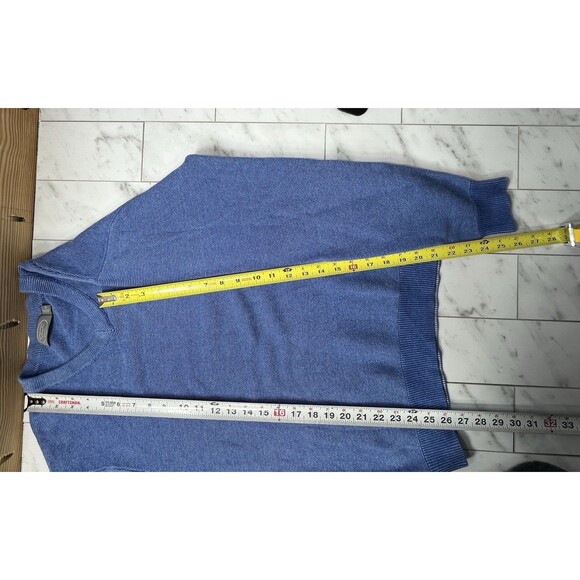 TALBOTS MENS VTG BLUE COTTON V-NECK LONG SLEEVE SWEATER MED Coastal Preppy - Picture 12 of 13